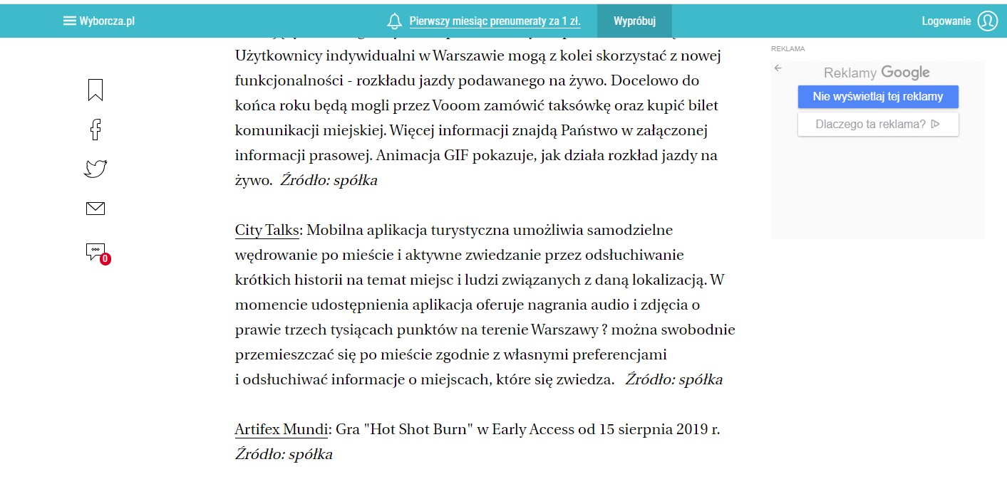 Gazeta Wyborcza wymienia City Talks w gronie najlepszych aplikacji do zwiedzania miasta